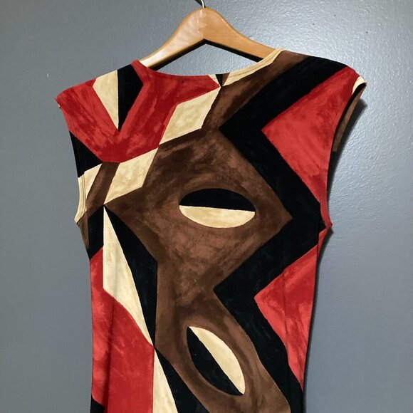 Lauren Ralph Lauren Women M Dress Red Black Body Con Stretch V Neck Sleeveless - Picture 6 of 7